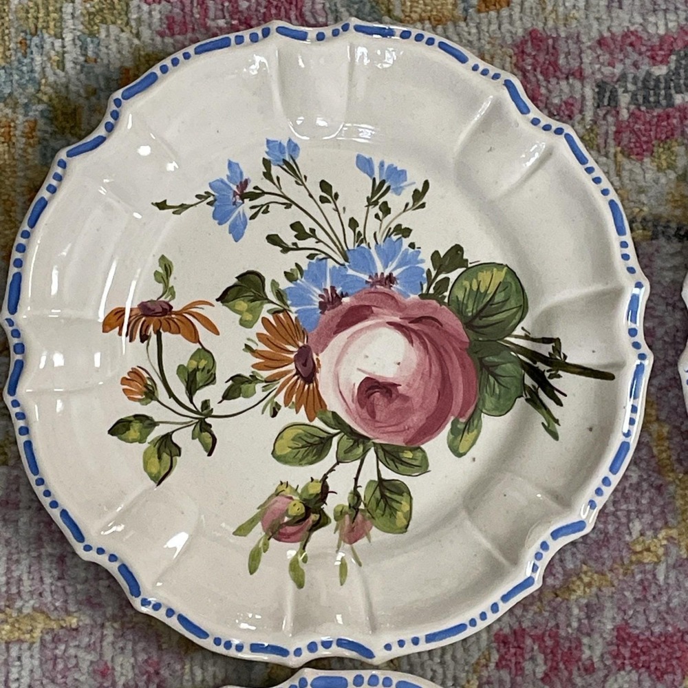 Set Of 10 Vintage Plates Italy Flowers Cottagecore Pottery Majolica Nove Rose - Picture 6 of 16